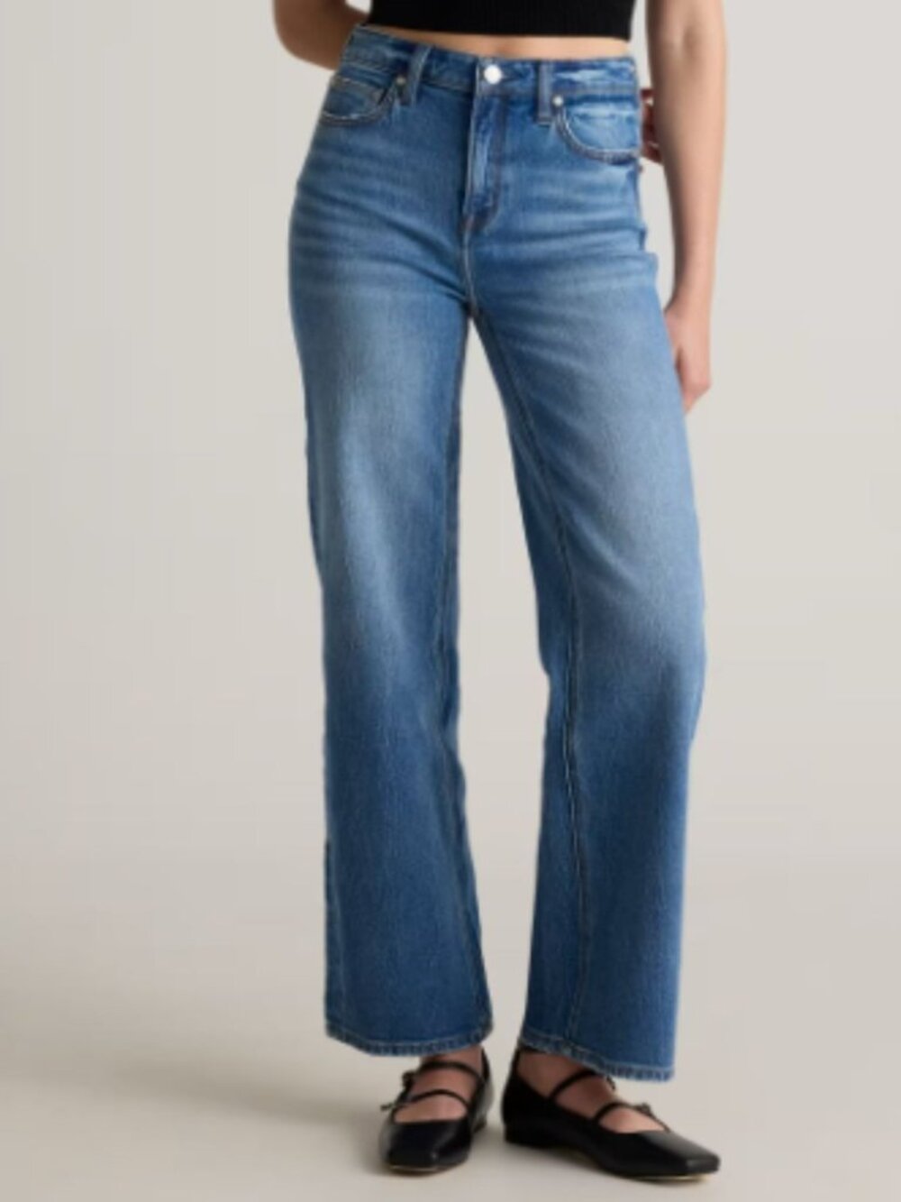 Quince Relaxed Straight Ankle Jean 31 High Rise Minimalist Light Blue Wash Denim